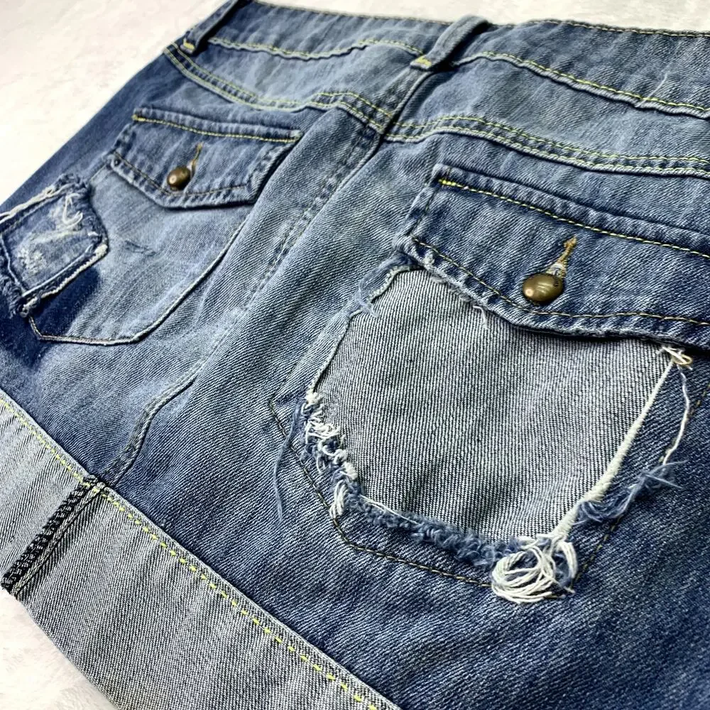 MNG Jeans Womens Size 10 Dark Wash Cut Off Denim Jean Mini Skirt Patchwork Y2K